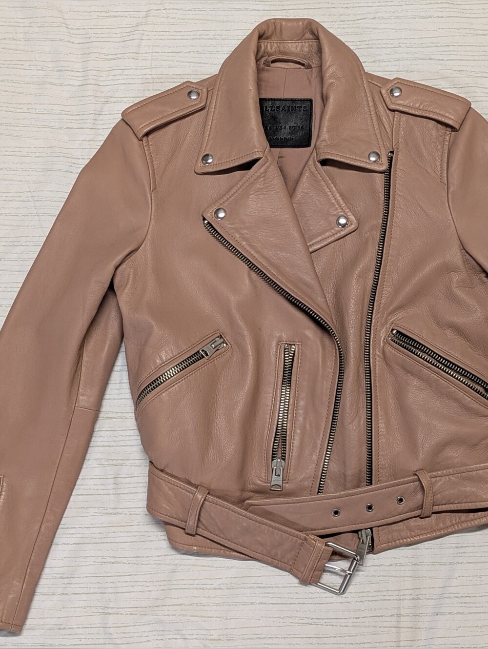 All Saints Balfern Leather Biker Jacket, Blush Pink, Size 4